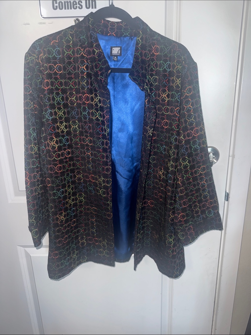 GUMP'S S. F. Black Multicolor Patterned Open-Front Blazer Jacket